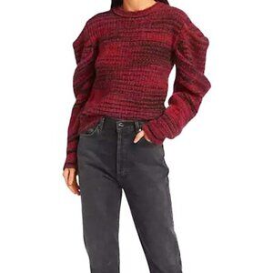 NWT NAADAM Italian Alpaca Sweater Space-Dye Wine Long Puff Sleeves XS MSRP $395